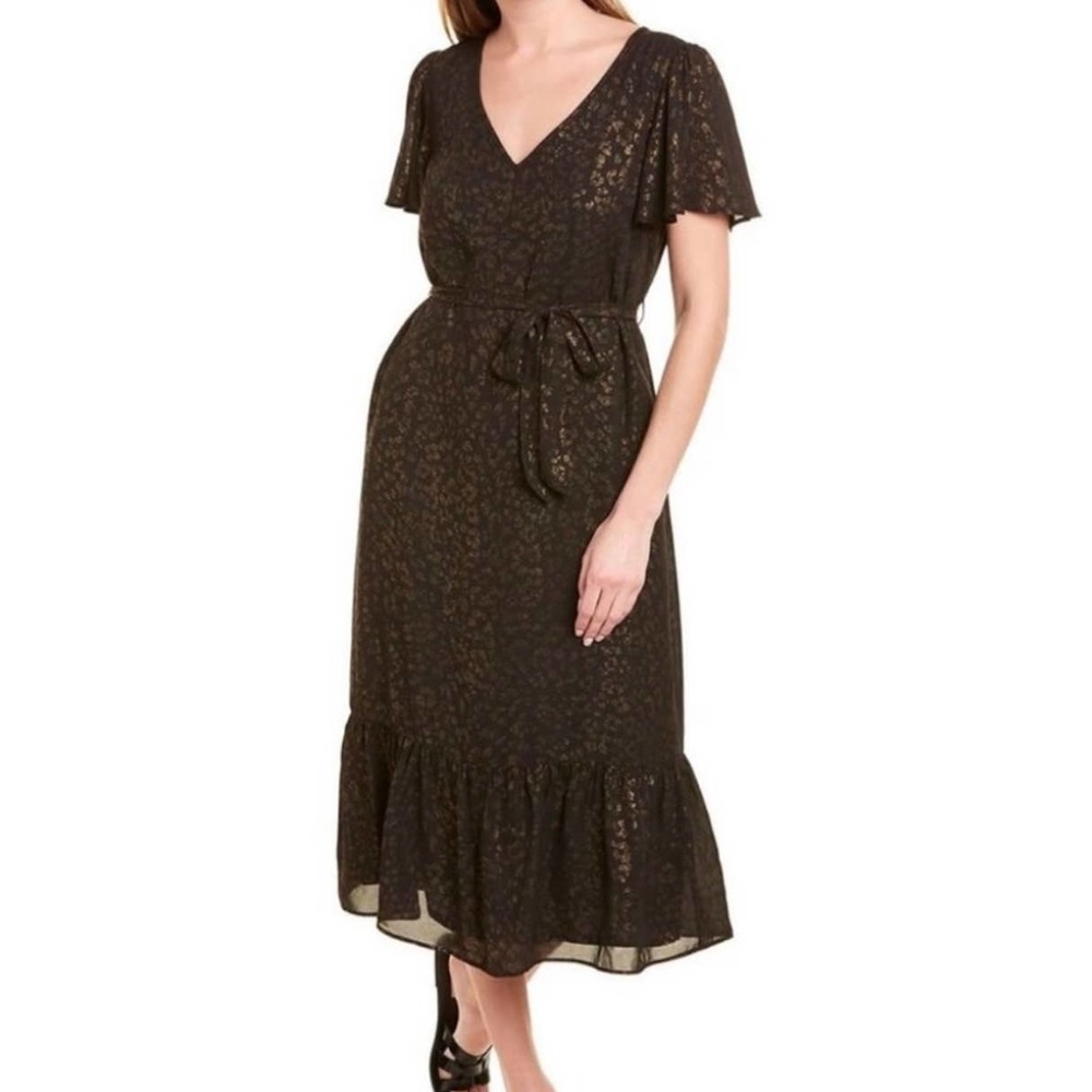 Tommy Bahama NWT Menai Mambo Midi Dress Black & Gold Animal Print